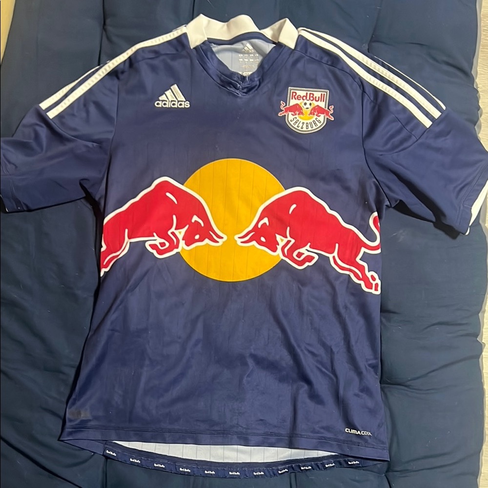 Adidas Blue Soccer Jersey with Red Bull Logo